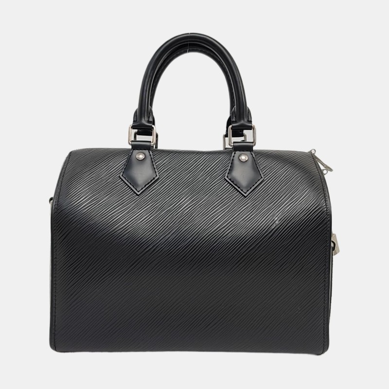 LOUIS VUITTON SPEEDY 25 黑色EPI 牛皮水波紋波士頓包單肩包手提包斜挎包 銀色五金 可拆卸肩帶-4