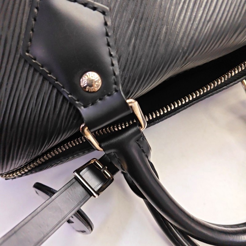 LOUIS VUITTON SPEEDY 25 黑色EPI 牛皮水波紋波士頓包單肩包手提包斜挎包 銀色五金 可拆卸肩帶-10
