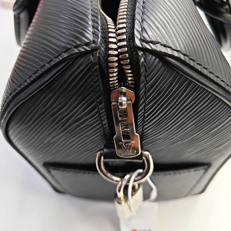 LOUIS VUITTON SPEEDY 25 黑色EPI 牛皮水波紋波士頓包單肩包手提包斜挎包 銀色五金 可拆卸肩帶-15