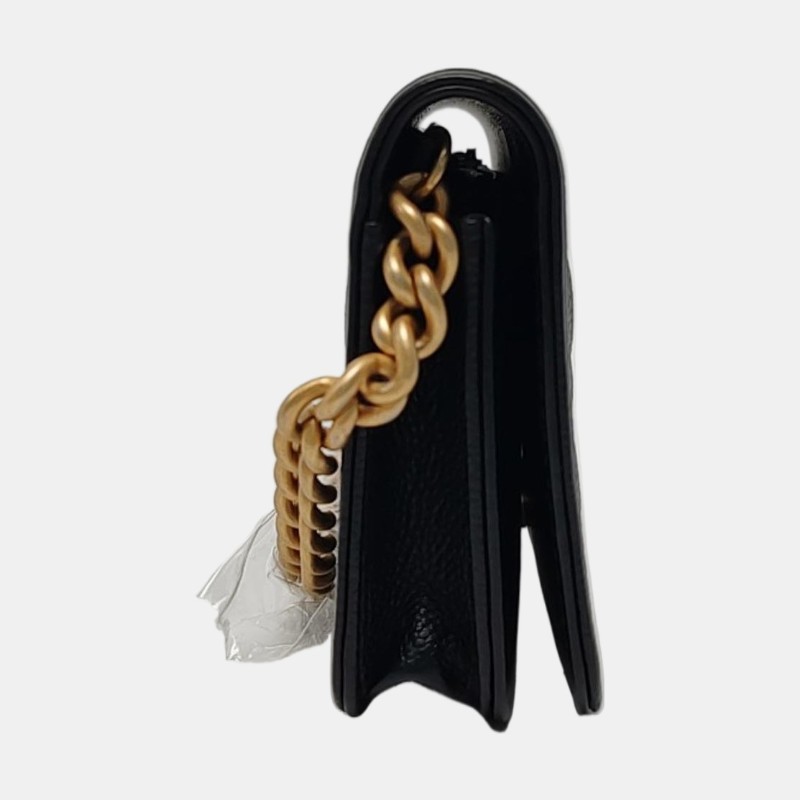 CHANEL BOY CHANEL 小號 黑色荔枝紋牛皮菱格紋絎縫單肩包斜挎包 金色五金31開-3