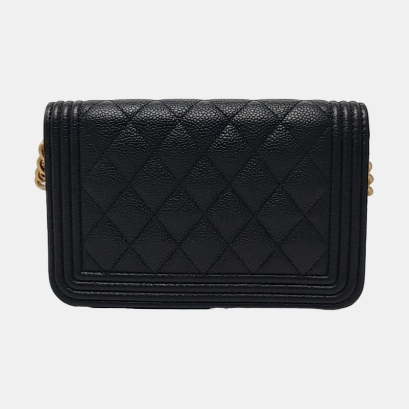 CHANEL BOY CHANEL 小號 黑色荔枝紋牛皮菱格紋絎縫單肩包斜挎包 金色五金31開-4