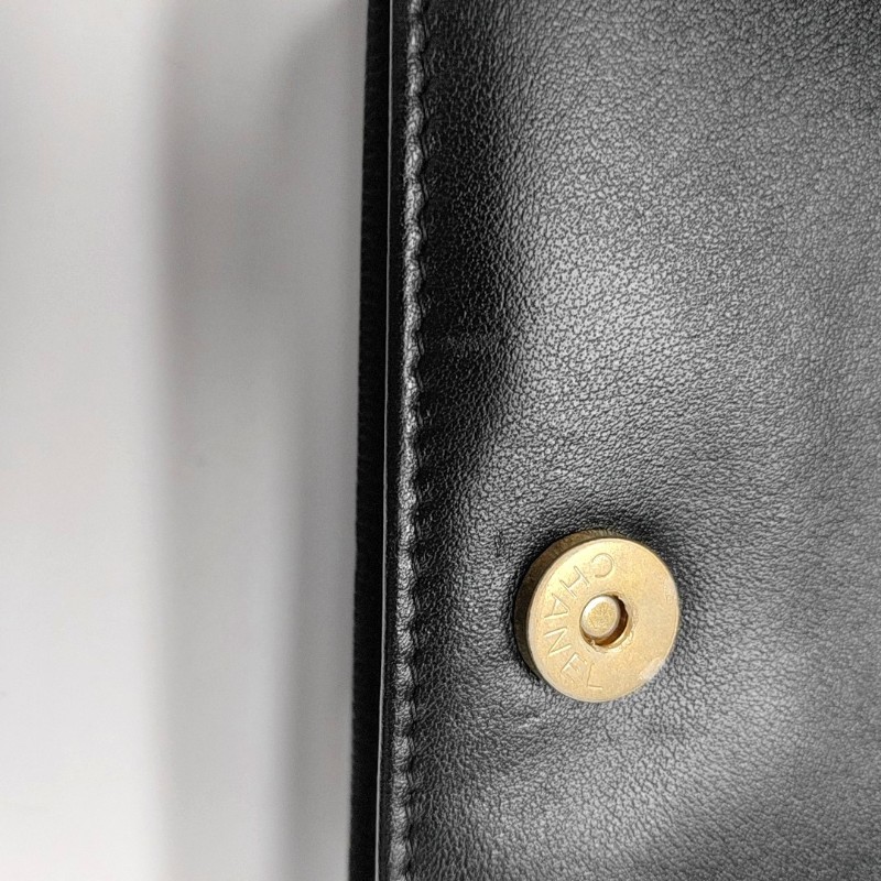 CHANEL BOY CHANEL 小號 黑色荔枝紋牛皮菱格紋絎縫單肩包斜挎包 金色五金31開-10