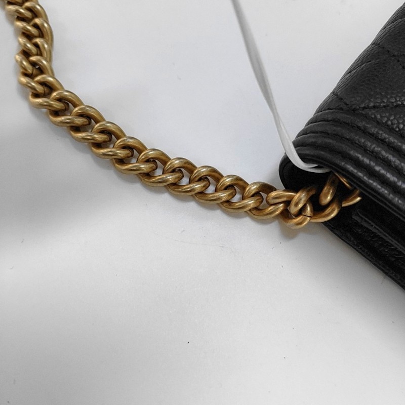 CHANEL BOY CHANEL 小號 黑色荔枝紋牛皮菱格紋絎縫單肩包斜挎包 金色五金31開-13