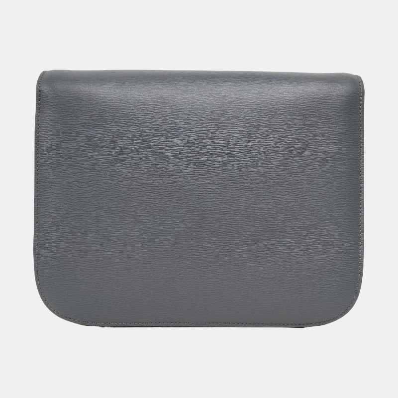 CELINE CLASSIC BOX 中號 灰色牛皮豆腐包斜挎包單肩包 金色五金 可拆卸肩帶 9.8新-4