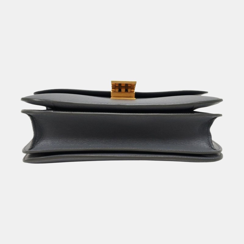 CELINE CLASSIC BOX 中號 灰色牛皮豆腐包斜挎包單肩包 金色五金 可拆卸肩帶 9.8新-5