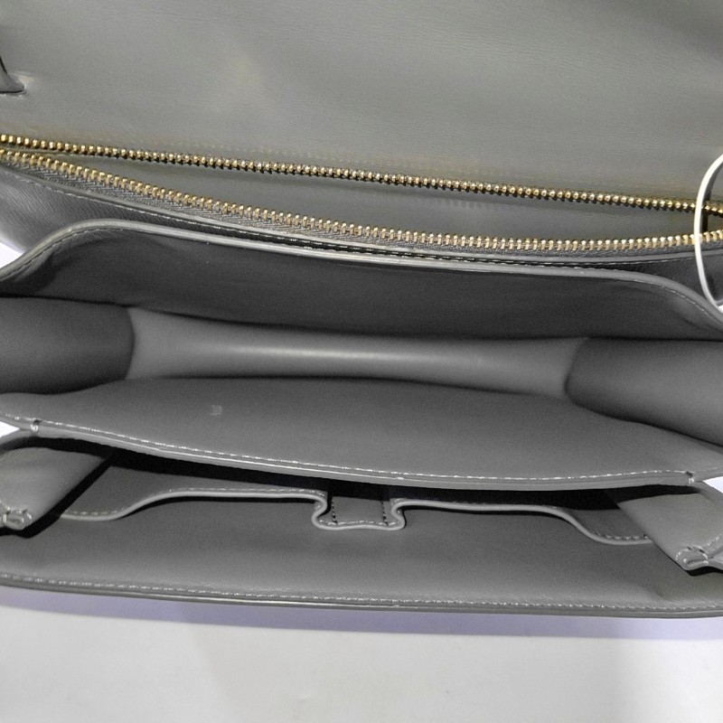 CELINE CLASSIC BOX 中號 灰色牛皮豆腐包斜挎包單肩包 金色五金 可拆卸肩帶 9.8新-6