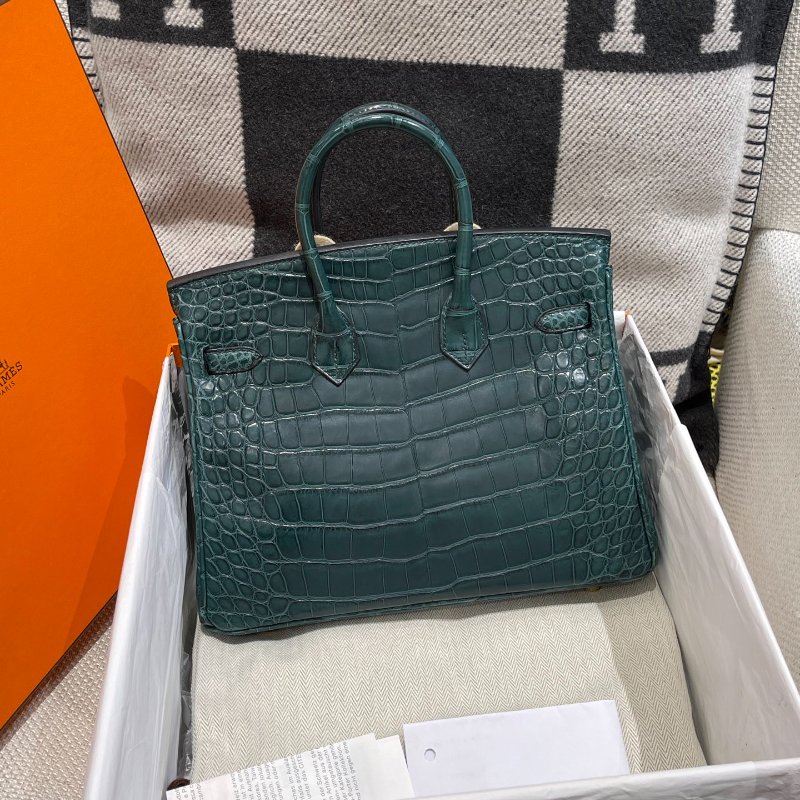 【精選天菜】HERMES 25CM BIRKIN 松柏綠 金扣  霧面 鱷魚-4
