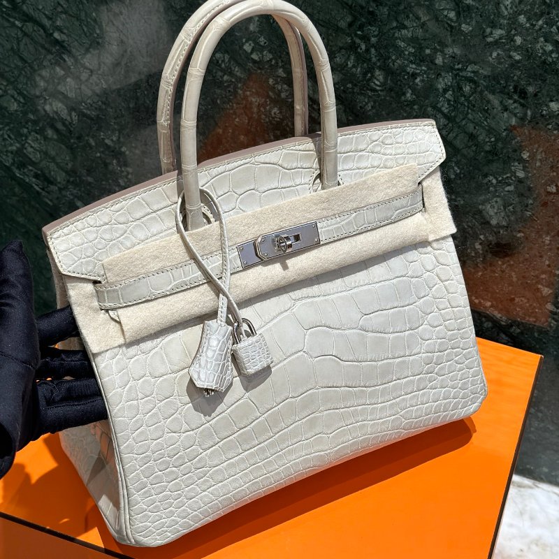 【極致天菜】HERMES 30CM BIRKIN 8L 冰川白 霧面 鱷魚-0
