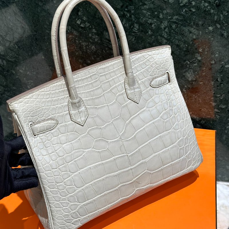 【極致天菜】HERMES 30CM BIRKIN 8L 冰川白 霧面 鱷魚-4
