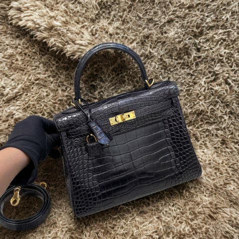 【極致天菜】HERMES 25CM KELLY 鱷魚 霧面 稀有黑紫色