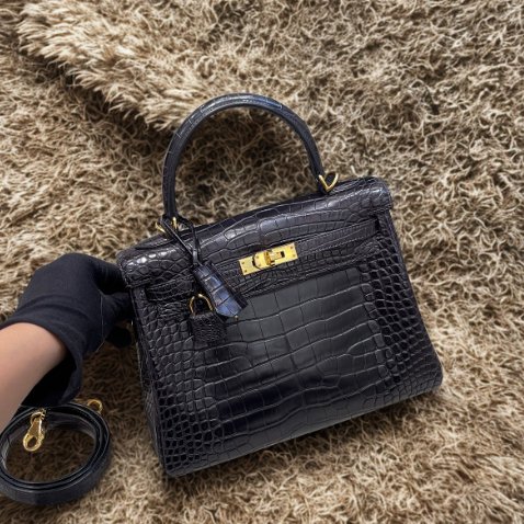 【極致天菜】HERMES 25CM KELLY 鱷魚 霧面 稀有黑紫色-0