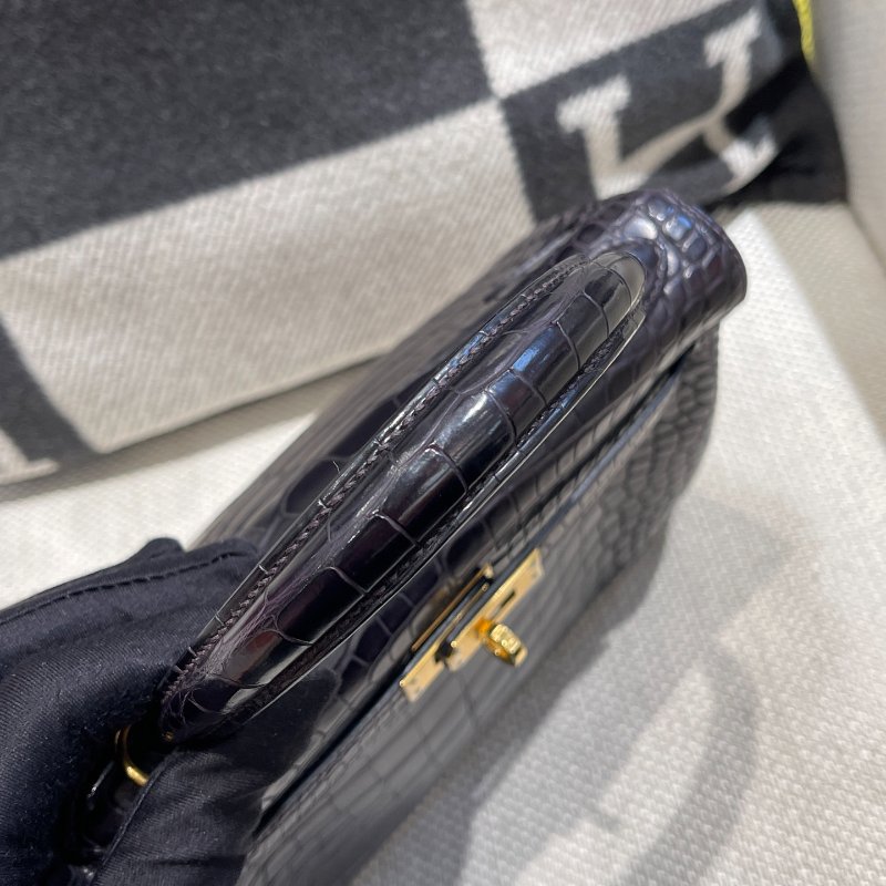 【極致天菜】HERMES 25CM KELLY 鱷魚 霧面 稀有黑紫色-1