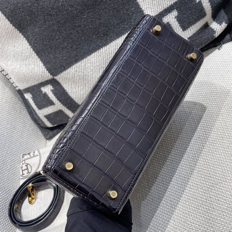 【極致天菜】HERMES 25CM KELLY 鱷魚 霧面 稀有黑紫色-2