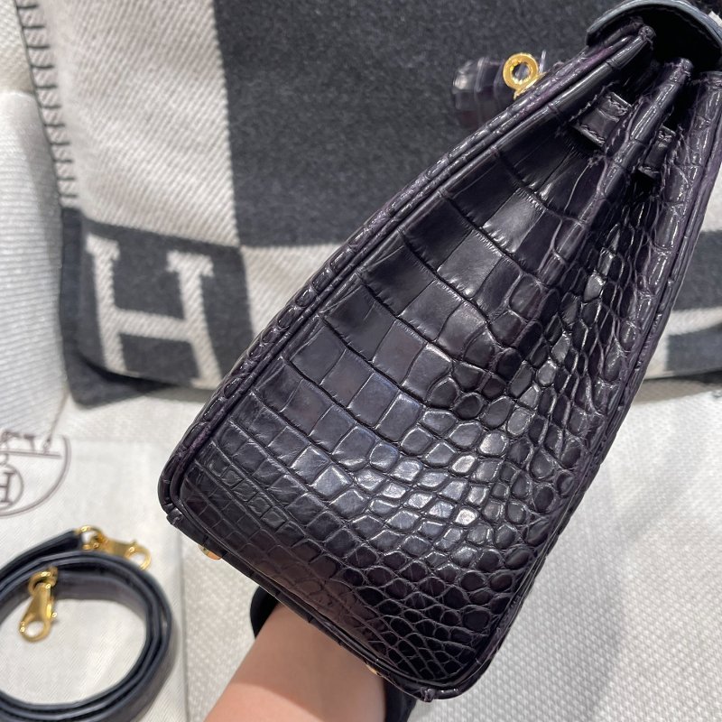 【極致天菜】HERMES 25CM KELLY 鱷魚 霧面 稀有黑紫色-3
