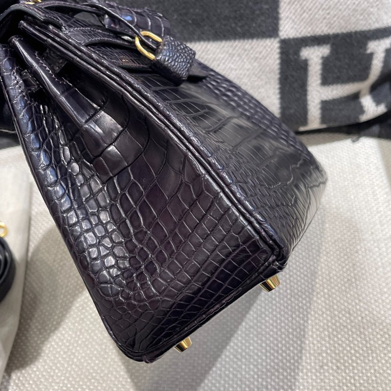 【極致天菜】HERMES 25CM KELLY 鱷魚 霧面 稀有黑紫色-4