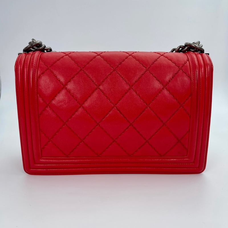 「JL精品代購」香奈兒紅色牛皮leboy 做舊五金-3