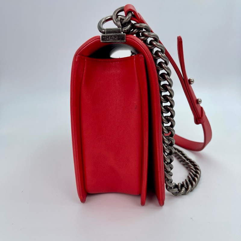 「JL精品代購」香奈兒紅色牛皮leboy 做舊五金-4