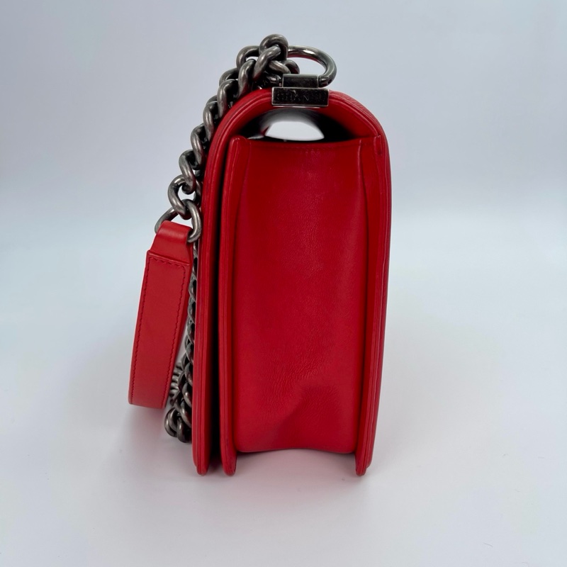 「JL精品代購」香奈兒紅色牛皮leboy 做舊五金-5