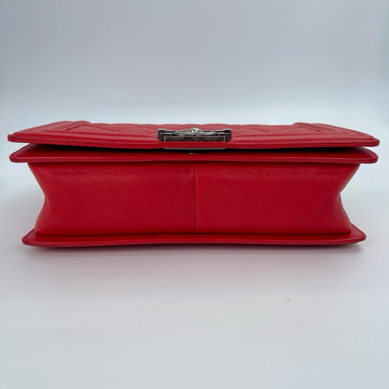 「JL精品代購」香奈兒紅色牛皮leboy 做舊五金-6