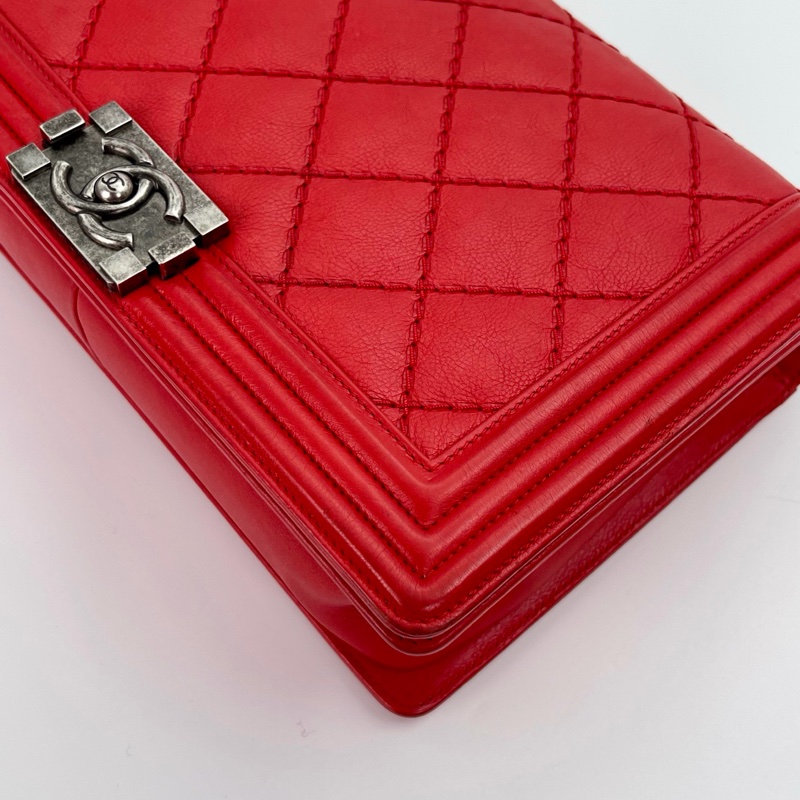 「JL精品代購」香奈兒紅色牛皮leboy 做舊五金-7