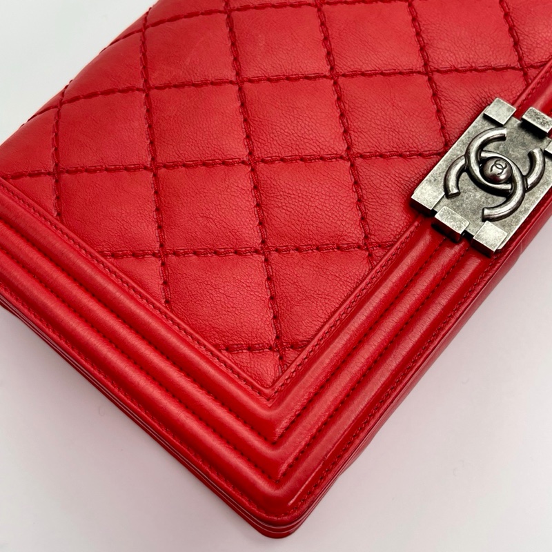 「JL精品代購」香奈兒紅色牛皮leboy 做舊五金-8