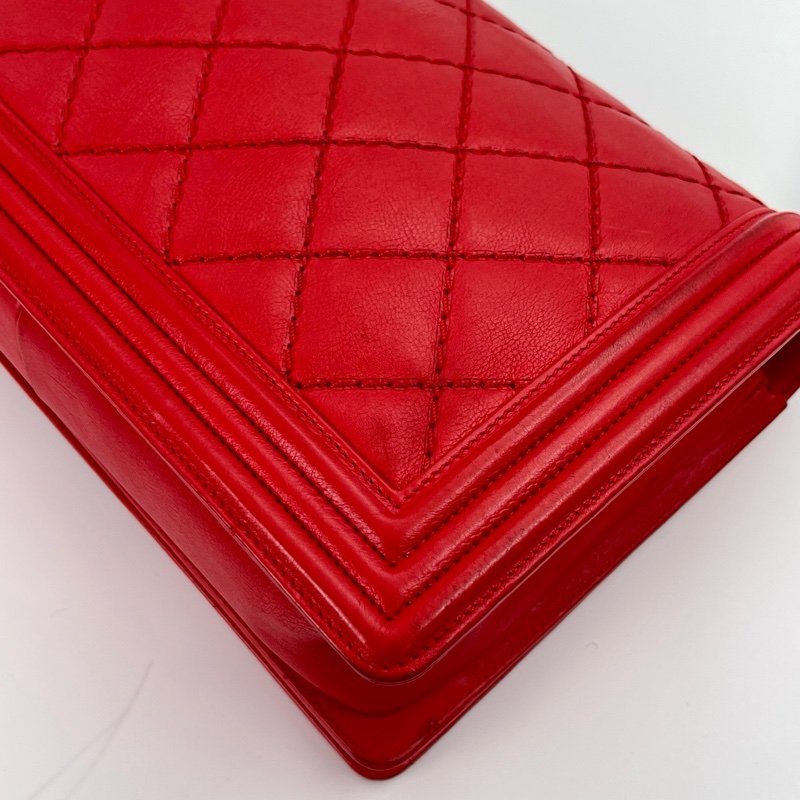 「JL精品代購」香奈兒紅色牛皮leboy 做舊五金-9