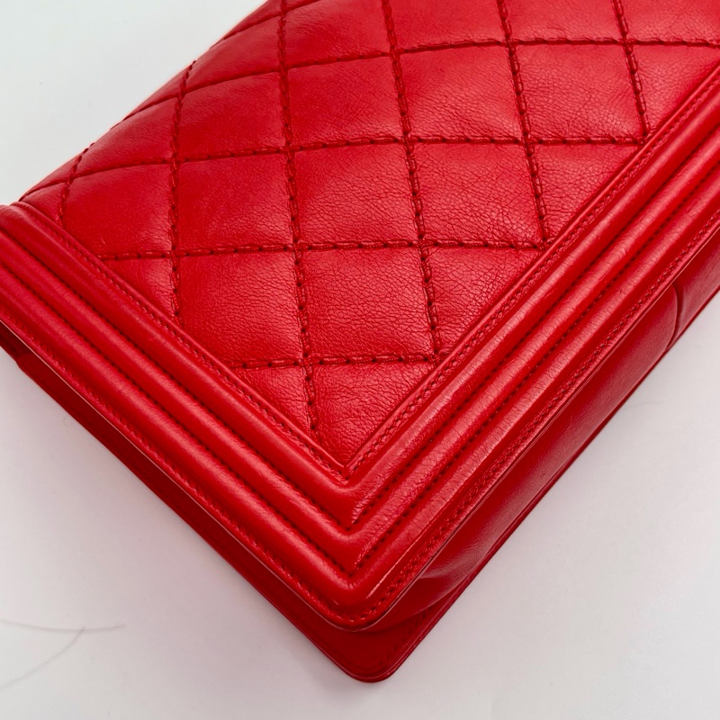 「JL精品代購」香奈兒紅色牛皮leboy 做舊五金-10