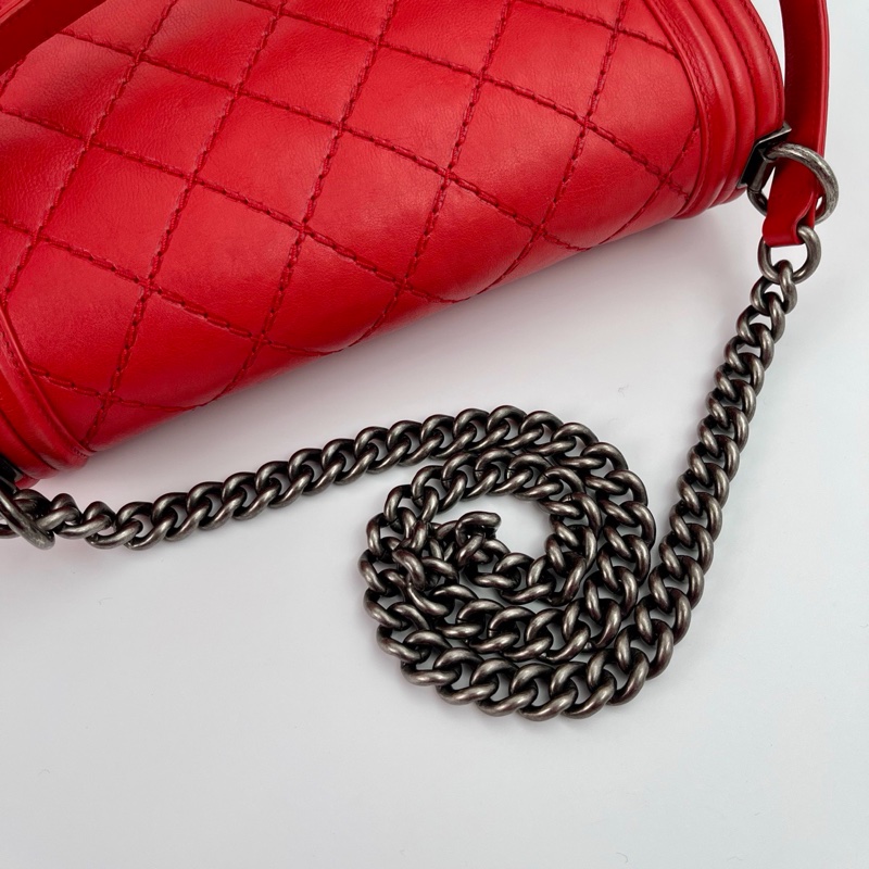 「JL精品代購」香奈兒紅色牛皮leboy 做舊五金-11