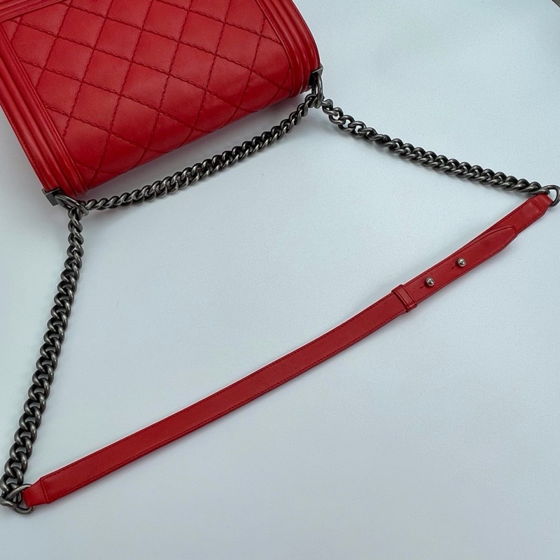 「JL精品代購」香奈兒紅色牛皮leboy 做舊五金-12