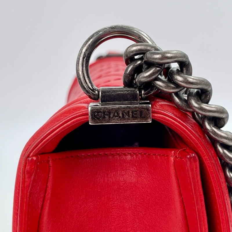 「JL精品代購」香奈兒紅色牛皮leboy 做舊五金-14