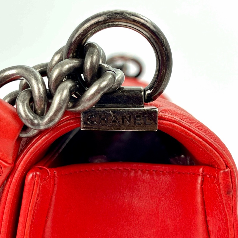 「JL精品代購」香奈兒紅色牛皮leboy 做舊五金-15
