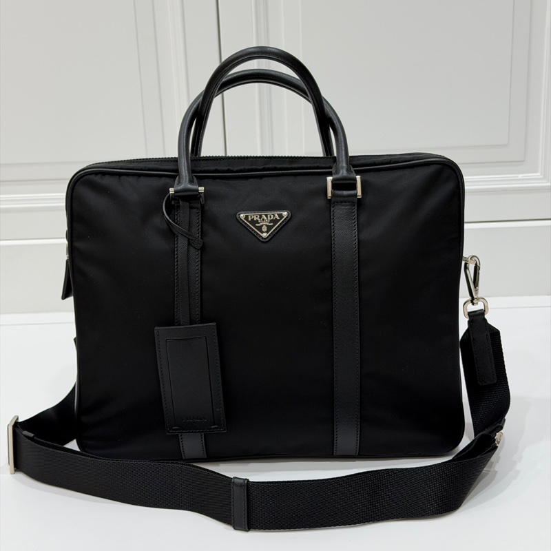 PRADA 黑色 尼龍 公事包 手提包 肩背包 側背包 斜背包 電腦包 文件包-1
