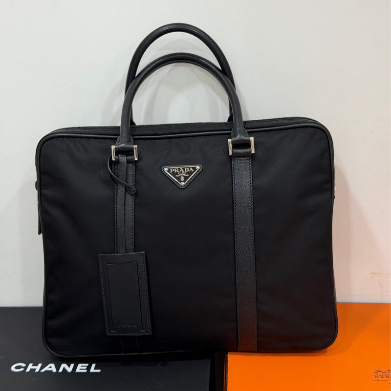 PRADA 黑色 尼龍 公事包 手提包 肩背包 側背包 斜背包 電腦包 文件包-4