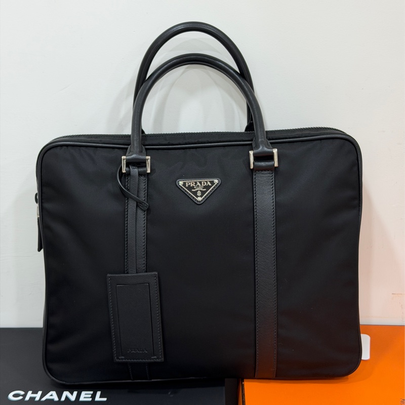 PRADA 黑色 尼龍 公事包 手提包 肩背包 側背包 斜背包 電腦包 文件包-5