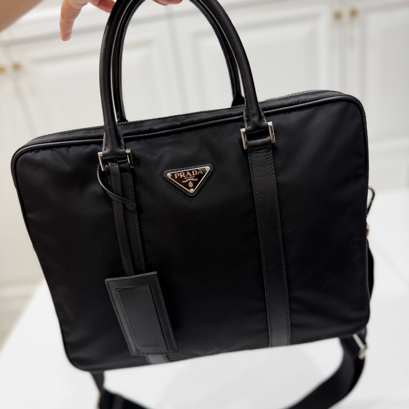 PRADA 黑色 尼龍 公事包 手提包 肩背包 側背包 斜背包 電腦包 文件包-10