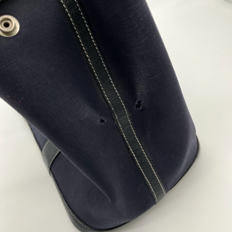 「JL精品代購」愛馬仕深藍色帆布拼皮花園36手提托特包-12