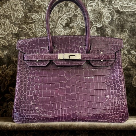 【超美天菜】HERMES BIRKIN 30CM 倒V鱷魚 銀扣 紫色