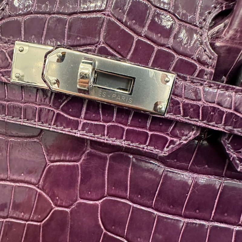 【超美天菜】HERMES BIRKIN 30CM 倒V鱷魚 銀扣 紫色-1