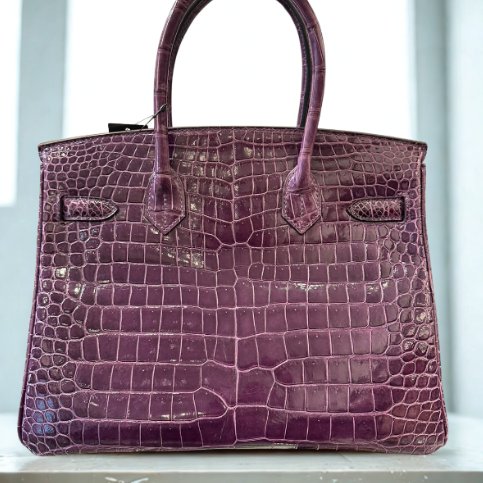 【超美天菜】HERMES BIRKIN 30CM 倒V鱷魚 銀扣 紫色-3
