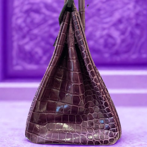 【超美天菜】HERMES BIRKIN 30CM 倒V鱷魚 銀扣 紫色-4