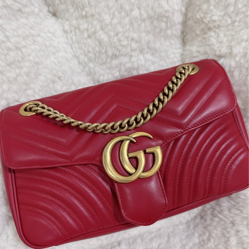 Gucci marmont26馬蒙牛皮側背包鏈條包-14