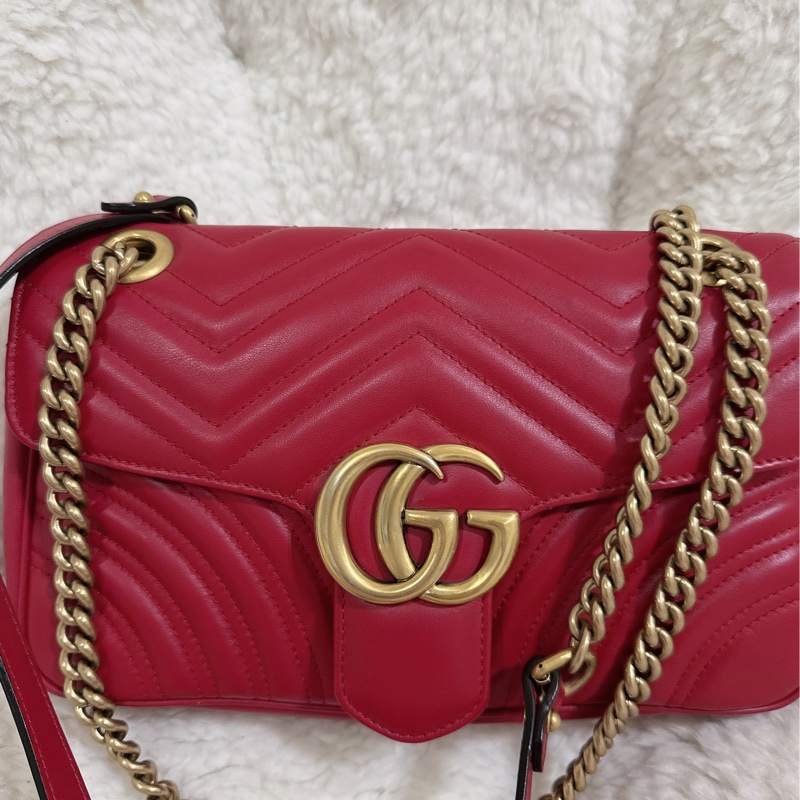 Gucci marmont26馬蒙牛皮側背包鏈條包-30