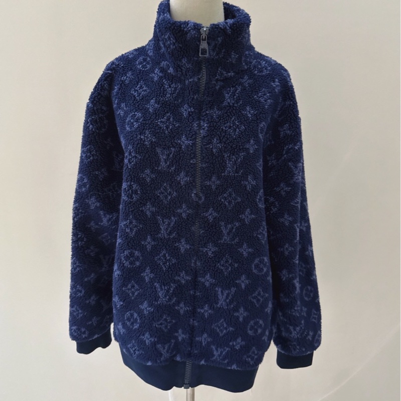 LV 藏藍色滿版老花Logo毛毛泰迪外套 size:M-0