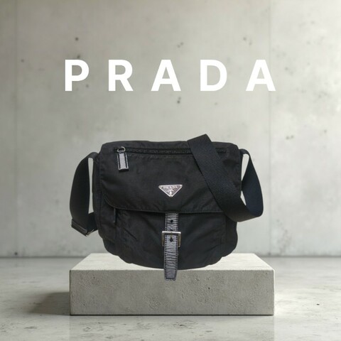 ㊣✨PRADA✨普拉達 黑色 輕量 帆布 皮革 單釦 掀蓋式 郵差包 肩背包 斜背包 /二手包/二手精品/保證正品🌳二手樹屋🌳