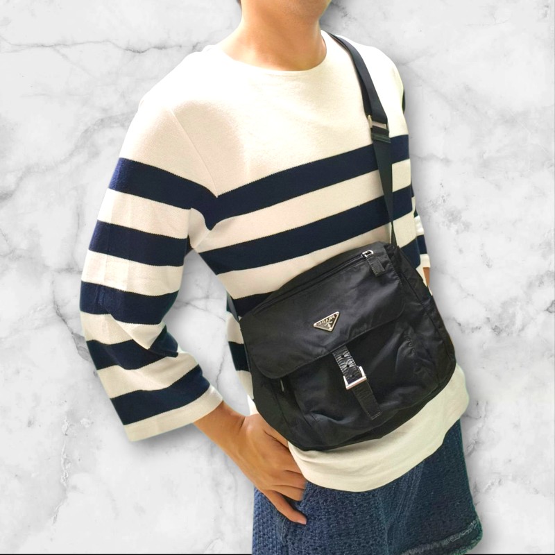 .🔥年終狂降🔥【限時降價只到12/31（原13,800）】㊣✨PRADA✨普拉達 黑色 輕量 帆布 皮革 單釦 掀蓋式 郵差包 肩背包 斜背包 /二手包/二手精品/保證正品🌳二手樹屋🌳-52