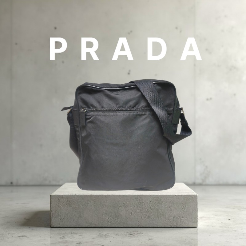 【8成新】㊣✨PRADA✨普拉達 黑色 輕量 帆布 皮革 直立 記者包 相機包 斜背包 /二手包/二手精品/保證正品🌳二手樹屋🌳-0