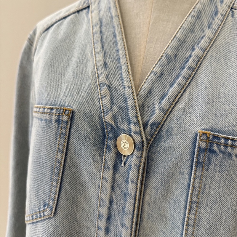 CHANEL 山茶花拼接牛仔外套 38碼-1