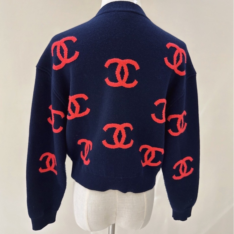 CHANEL 黑底紅色雙C Logo羊絨長袖針織毛衣 36碼-6
