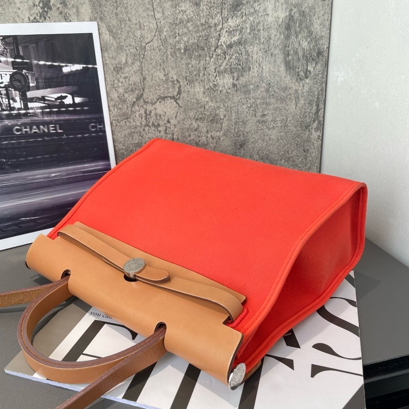 Hermes愛馬仕 銀扣 herbag31 帆布拼皮 肩背包斜背包-2