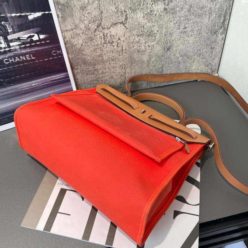 Hermes愛馬仕 銀扣 herbag31 帆布拼皮 肩背包斜背包-3